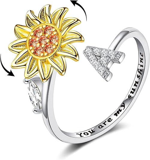【LAST DAY 49% OFF】Sunflower Initial Letter Spinner Ring