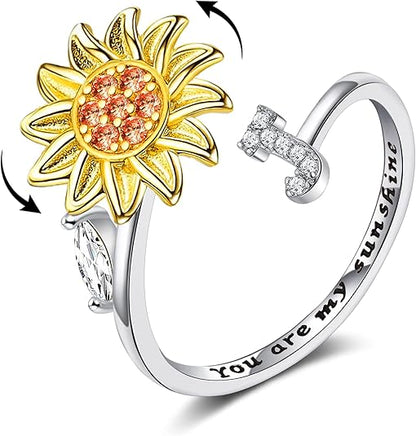 【LAST DAY 49% OFF】Sunflower Initial Letter Spinner Ring
