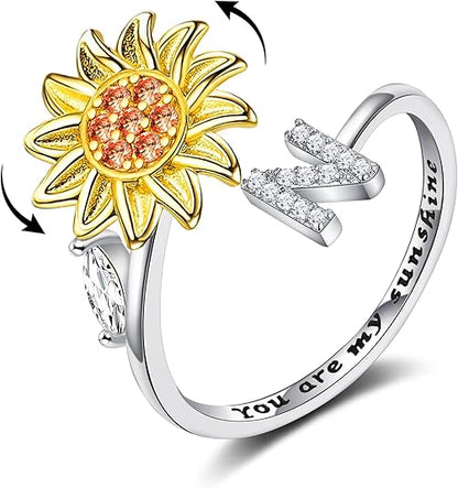 【LAST DAY 49% OFF】Sunflower Initial Letter Spinner Ring