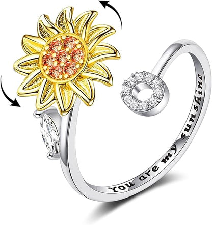 【LAST DAY 49% OFF】Sunflower Initial Letter Spinner Ring
