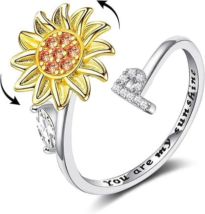【LAST DAY 49% OFF】Sunflower Initial Letter Spinner Ring