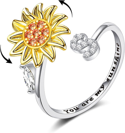 【LAST DAY 49% OFF】Sunflower Initial Letter Spinner Ring