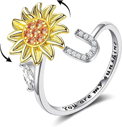 【LAST DAY 49% OFF】Sunflower Initial Letter Spinner Ring